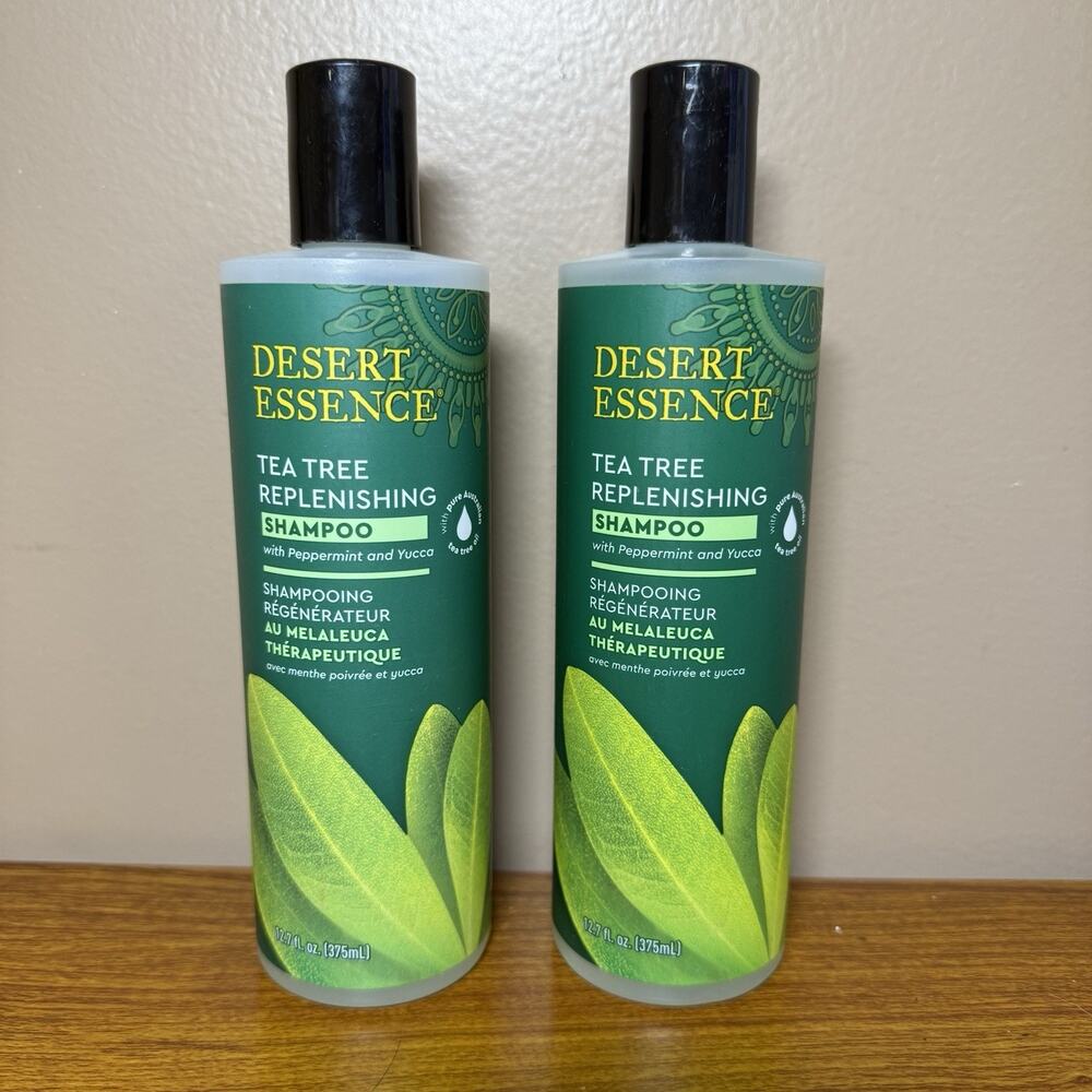 Desert Essence Tea Tree Replenishing Shampoo Peppermint & Yucca 12.9 fl oz 2pk